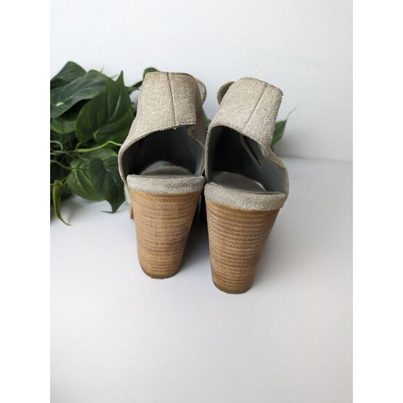 Eileen Fisher Boots Suede Peep Toe Slingback Textured Taupe Boho Fall Size 7 - Picture 8 of 11